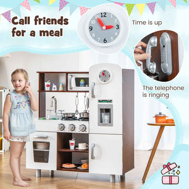 LIFEZEAL Kitchen Play Set Pretend Play Toys Wooden Cooking Accessories w/ Realistic Sounds & Lights